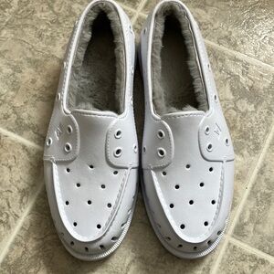 White Fuzzy Lined Slip-On Shoes